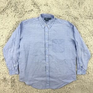 Ralph Lauren Shirt Men's XL Blue Windowpane Plaid‎ Blake 100% Linen Long Sleeve